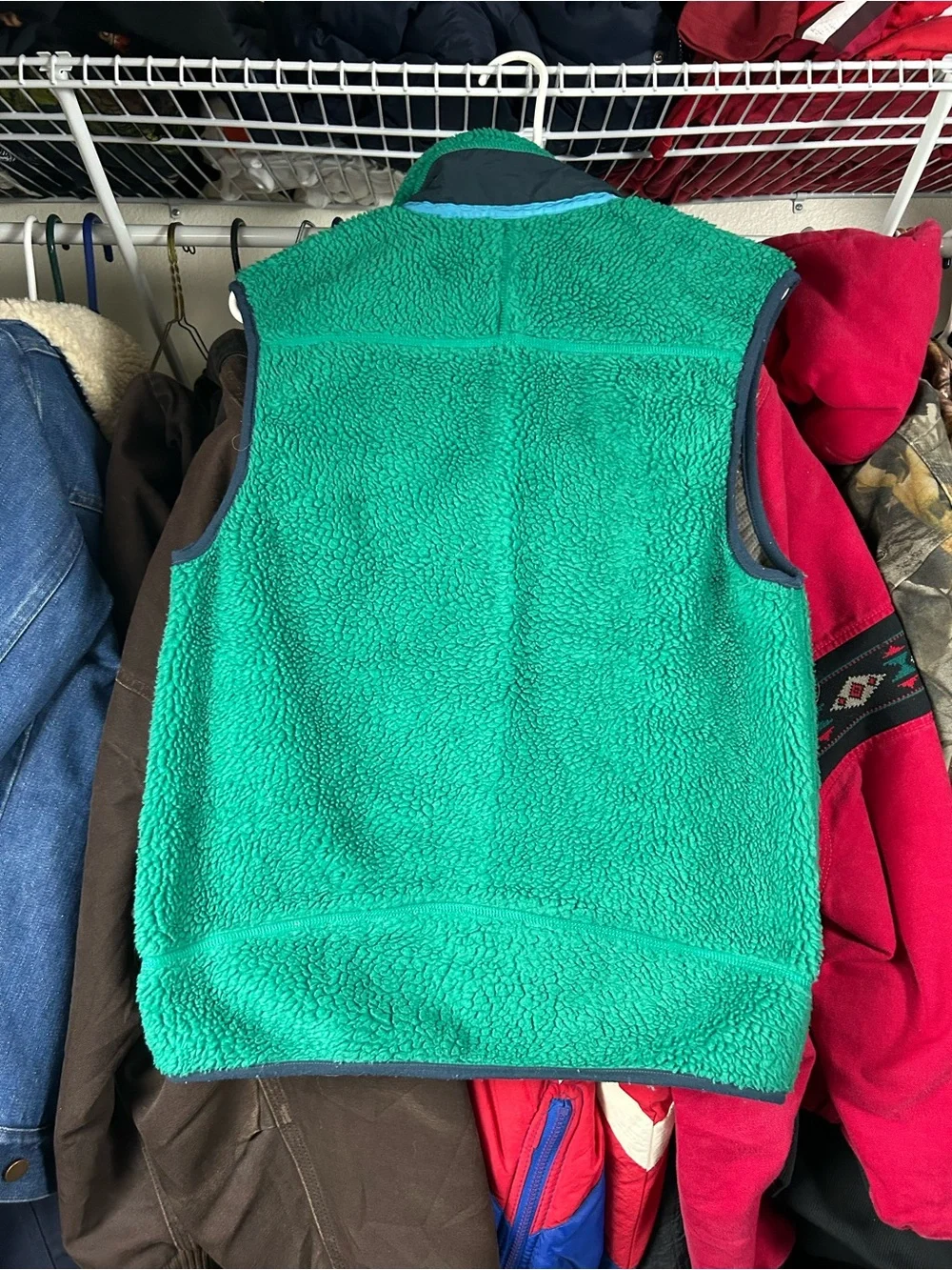 Patagonia Green Sherpa Fleece Vest with Dark Chest Pocket